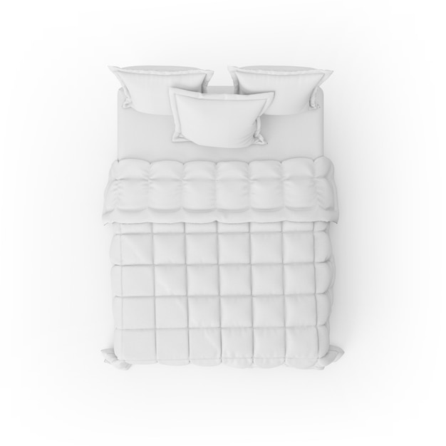 Modelo de cama com edredom e almofadas brancas