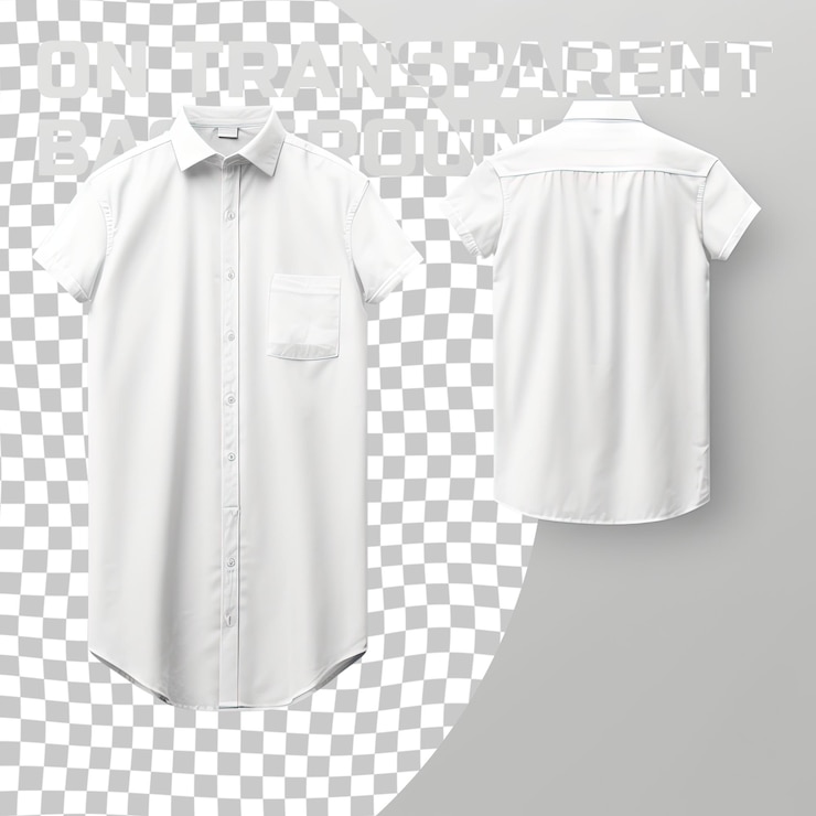 PSD modelo de camisa com botão para baixo de manga curta transparente em branco vista frontal traseira renderização 3d algodão vazio