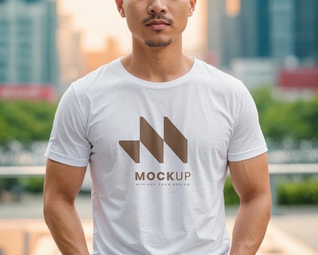 PSD modelo de camiseta de um homem musculoso e bonito