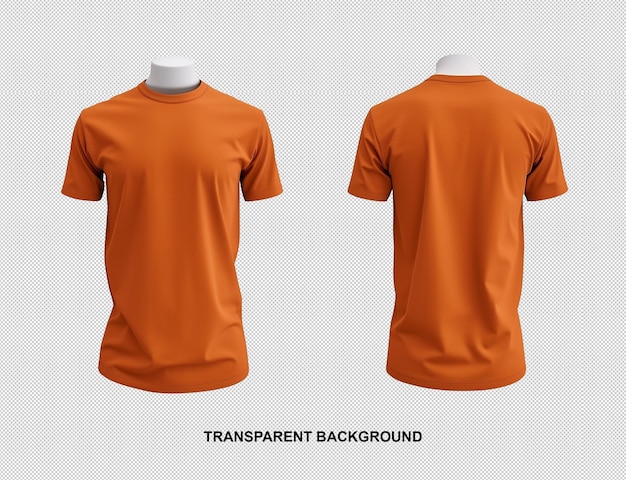 Modelo de camiseta laranja de frente e de trás