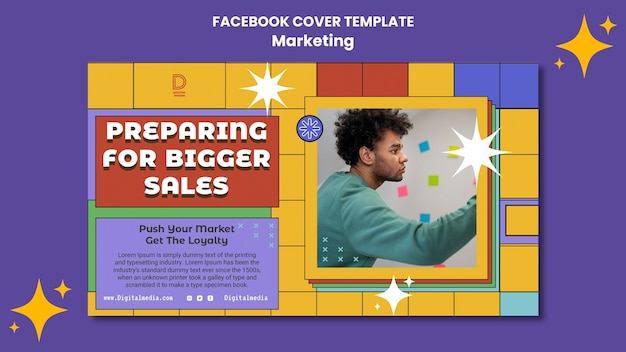 PSD modelo de capa de facebook de marketing retrô