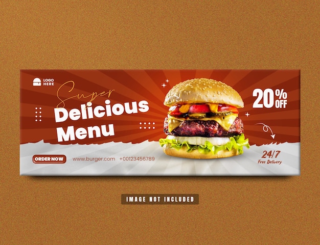 Modelo de capa de facebook de menu de hambúrguer e restaurante PSD Premium