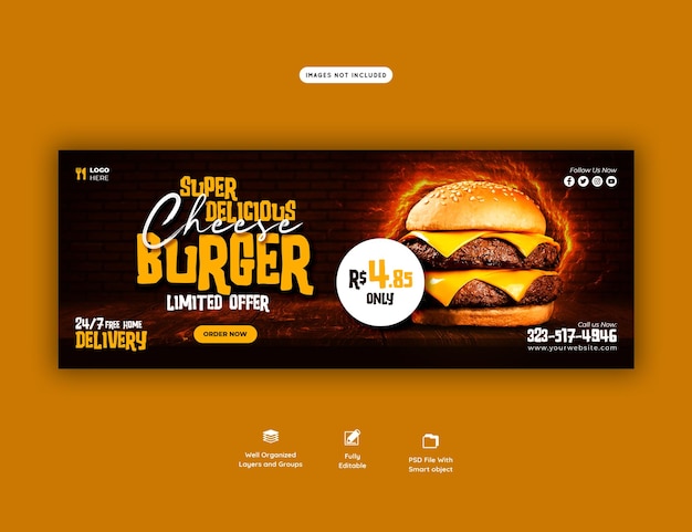 PSD modelo de capa de facebook delicioso menu de hambúrguer e comida