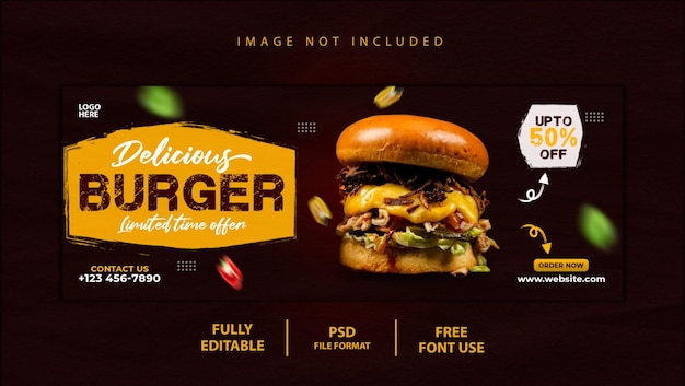 PSD modelo de capa de facebook delicioso menu de hambúrguer e comida