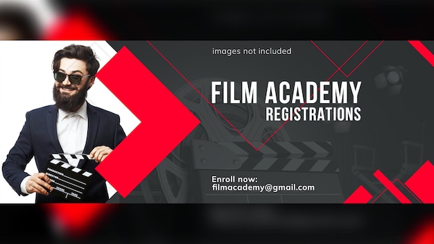 PSD modelo de capa de inscrições da academia de cinema