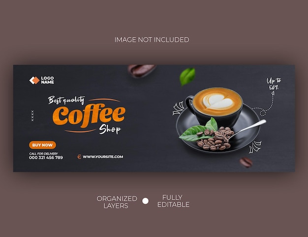 modelo de capa do facebook de banner de postagem de mídia social de café