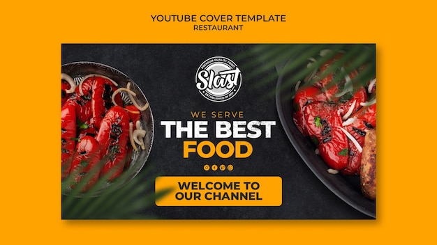 PSD modelo de capa do youtube de restaurante com design de folhas