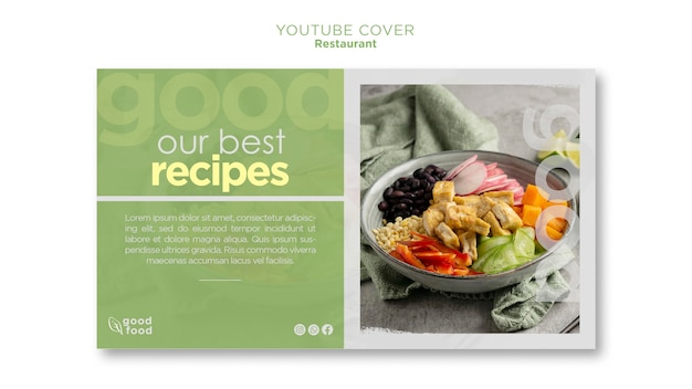 PSD modelo de capa do youtube de restaurante de comida saudável