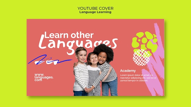 PSD modelo de capa do youtube para aprendizado de idiomas