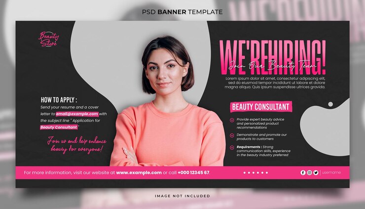 PSD modelo de capa ou bandeira de vaga de emprego cor-de-rosa