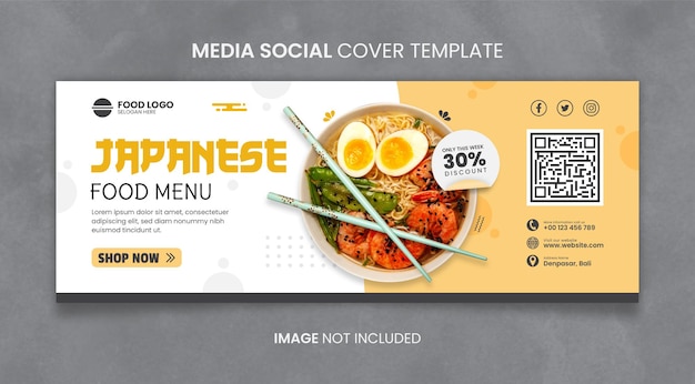 Modelo de Capa Social de Menu de Comida Japonesa e Mídia de Restaurante