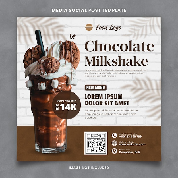 Modelo de capa social de mídia de restaurante e comida de milkshake de chocolate