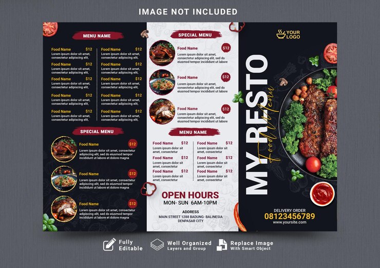 PSD modelo de cardápio de refeições triplo de restaurante psd grátis