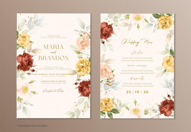 PSD modelo de cartão de convite de casamento com lindo floral