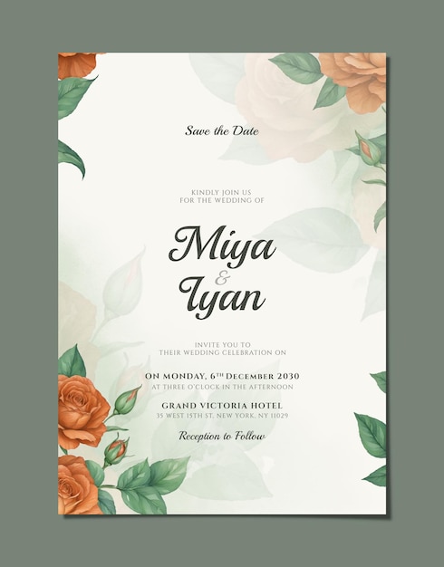 modelo de cartão de convite de casamento de um lado com flores