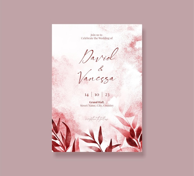 PSD modelo de cartão de convite de casamento floral vermelho editável