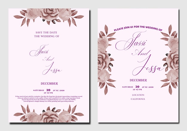 Modelo de cartão de convite de casamento linda guirlanda floral psd premium
