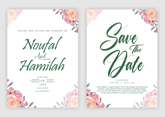 Modelo de cartão de convite de casamento linda guirlanda floral