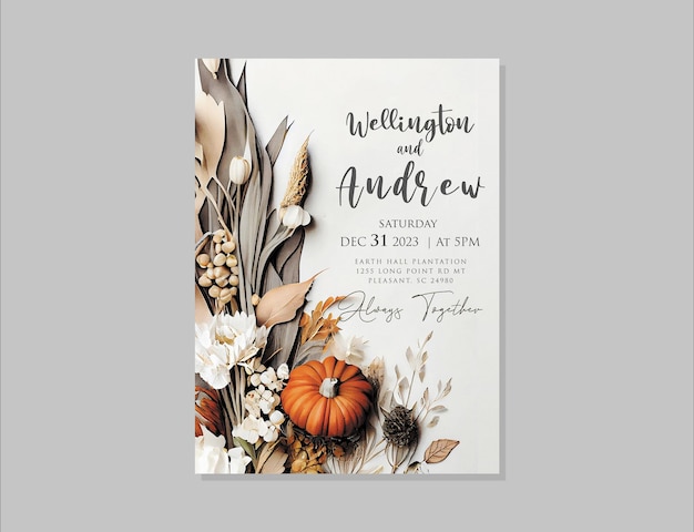 PSD modelo de cartão de convite de casamento psd elegante com temas florais