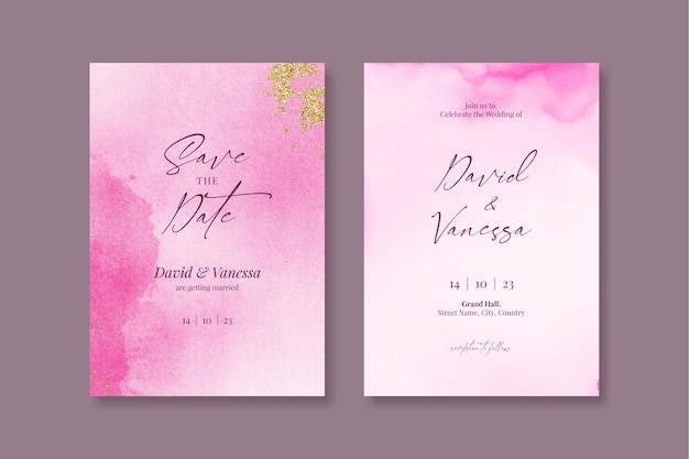 PSD modelo de cartão de convite de casamento rosa aquarela