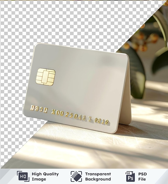 Modelo de cartão de crédito psd branco de alta qualidade renderização 3d em um fundo transparente com uma lâmpada cinza e prateada lançando uma sombra branca
