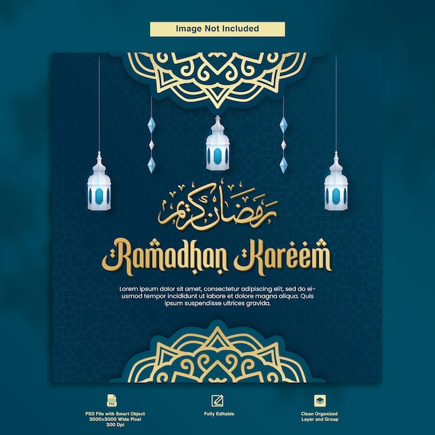 Modelo de Cartão Postal de Saudação com Design Elegante Ramadhan Kareem