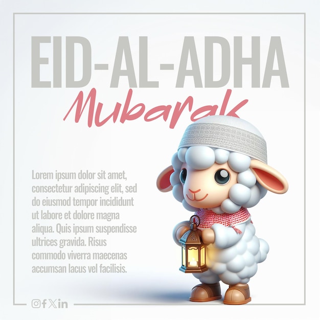 PSD modelo de cartão postal eid al adha mubarak psd editável com texto e fonte personalizáveis