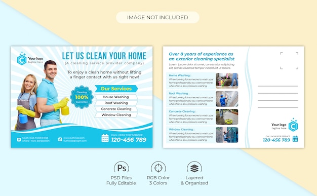 Modelo de cartão postal - encerramento eddm de serviços de limpeza doméstica
