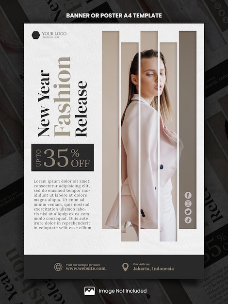 Modelo de cartaz A4 ou banner de venda de moda para o Ano Novo