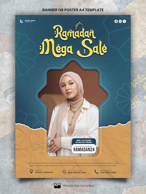 PSD modelo de cartaz a4 ou banner de venda mega de ramadan