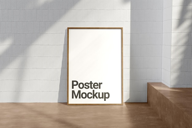 Modelo de cartaz apoiado contra uma parede