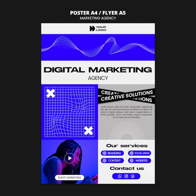 PSD modelo de cartaz de agência de marketing de design plano