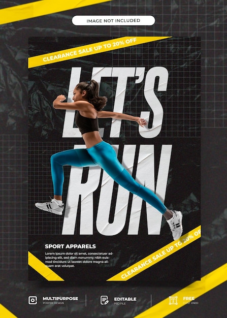 PSD modelo de cartaz de anúncios de vestuário esportivo com efeito de texto