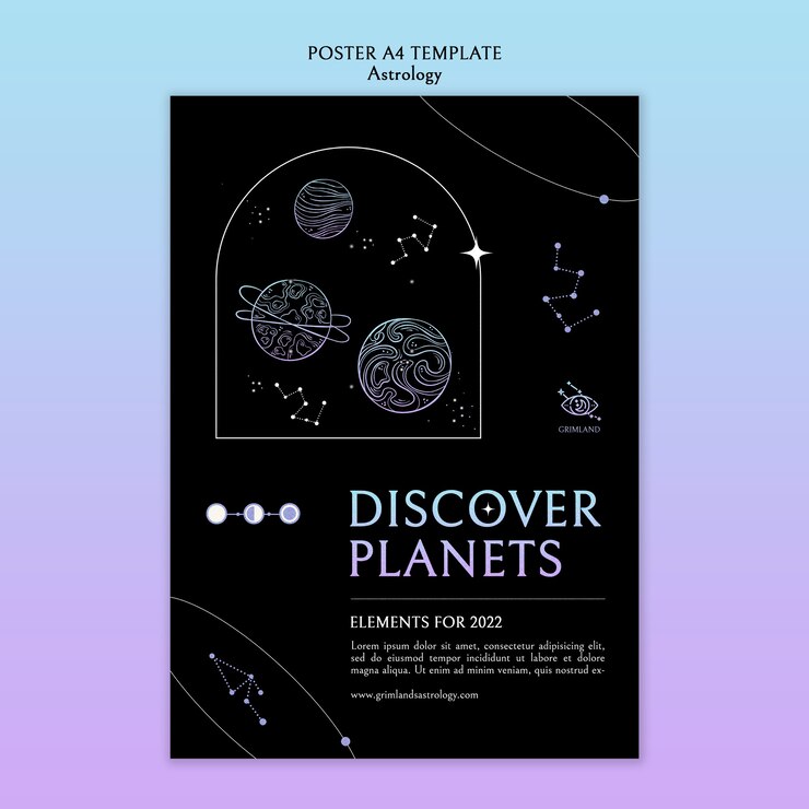 PSD modelo de cartaz de astrologia de design plano