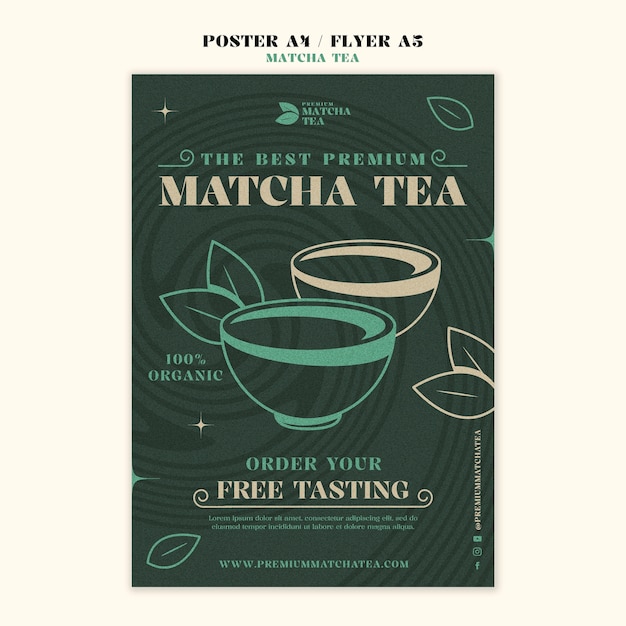 PSD modelo de cartaz de bebida de chá matcha.