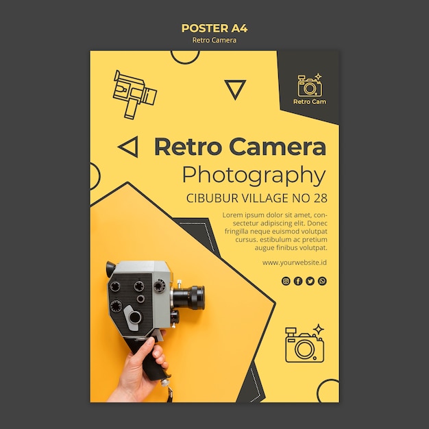 PSD modelo de cartaz de câmera retro