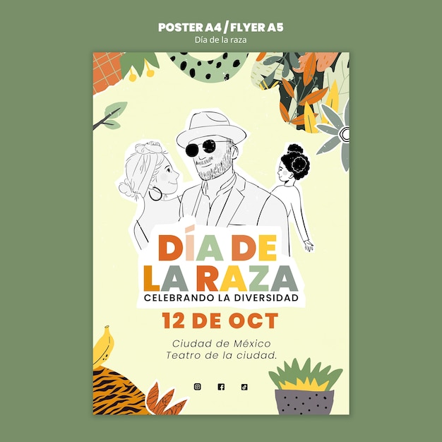 PSD modelo de cartaz de celebração da dia de la raza