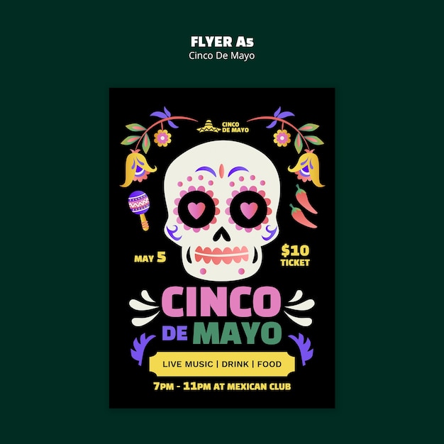 Modelo de cartaz de celebração do cinco de maio