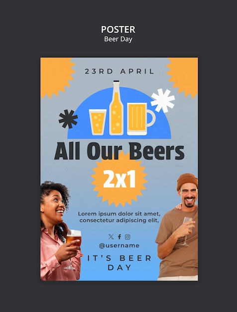 PSD modelo de cartaz de celebração do dia da cerveja