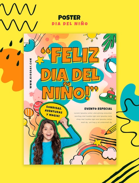 Modelo de cartaz de celebração do Dia del Nino