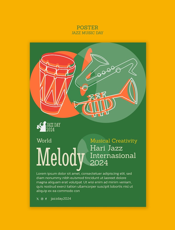 PSD modelo de cartaz de celebração do dia do jazz.