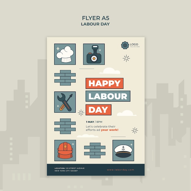 PSD modelo de cartaz de celebração do dia do trabalho
