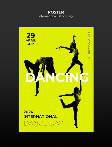 PSD modelo de cartaz de celebração do dia internacional da dança