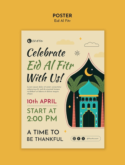 Modelo de cartaz de celebração do eid al fitr