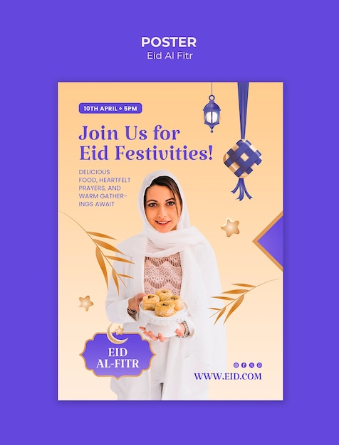 PSD modelo de cartaz de celebração do eid al fitr