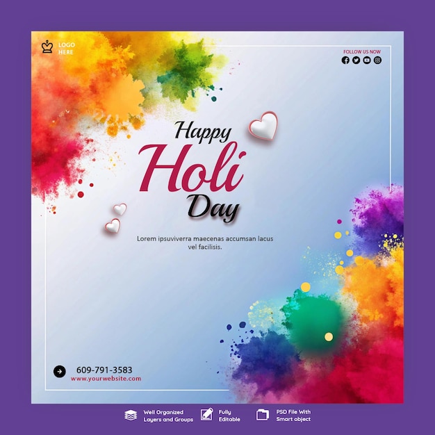 Modelo de cartaz de celebração do festival Holi
