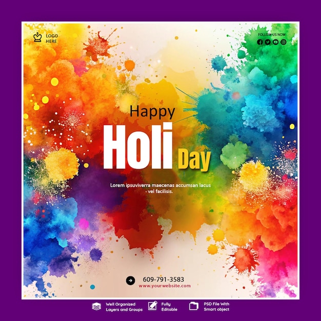 Modelo de cartaz de celebração do festival Holi