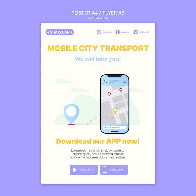 PSD modelo de cartaz de compartilhamento de carro de design plano