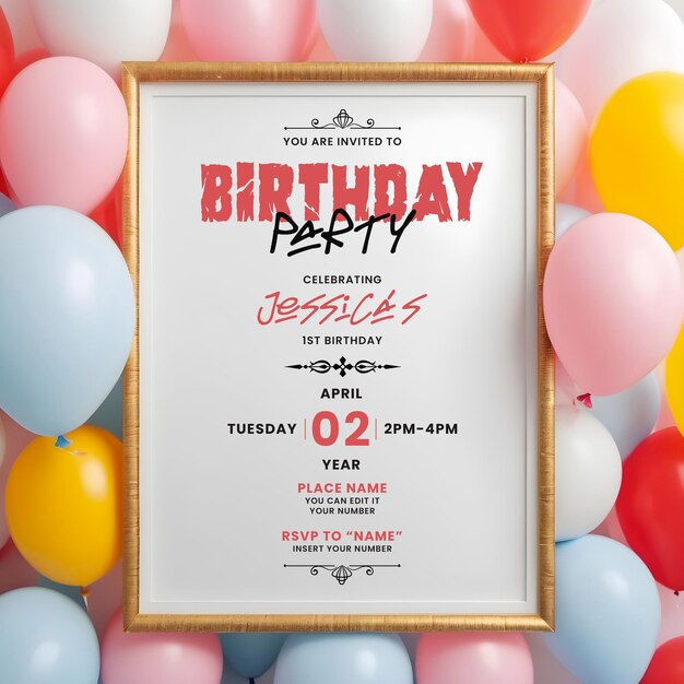 PSD modelo de cartaz de convite de feliz aniversário com um tema de celebração colorido