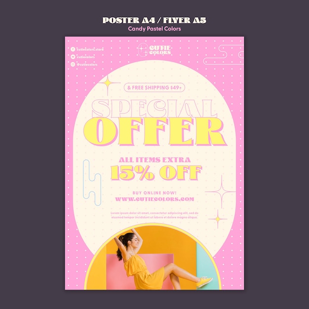 Modelo de cartaz de cores pastel de doces de design plano